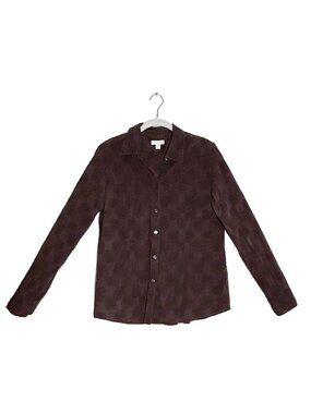 Charter Club Women's Paisley Stitched Button Up Shirt in Brown - Sz 10